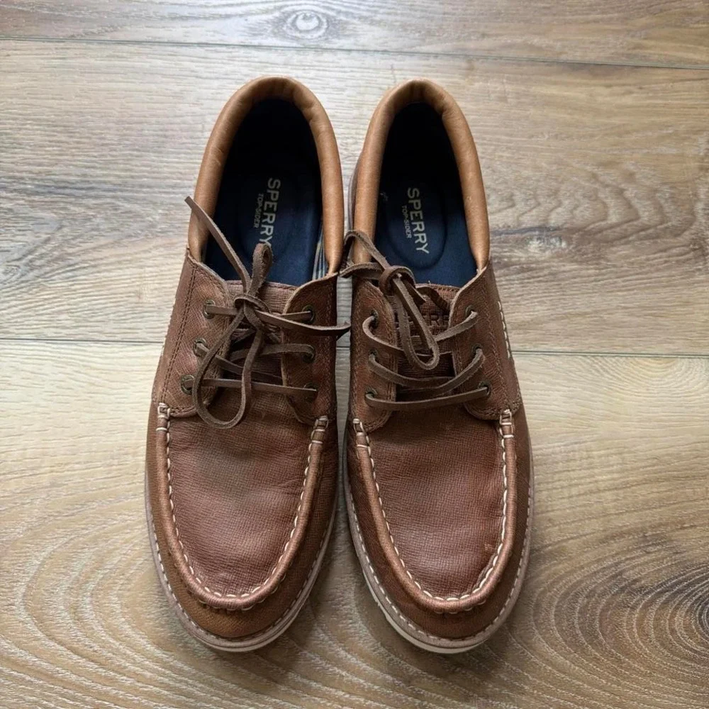 Sperry Authentic Original Lug Sole Slip On Boat Shoes Brown Leather Tan Sz 8.5